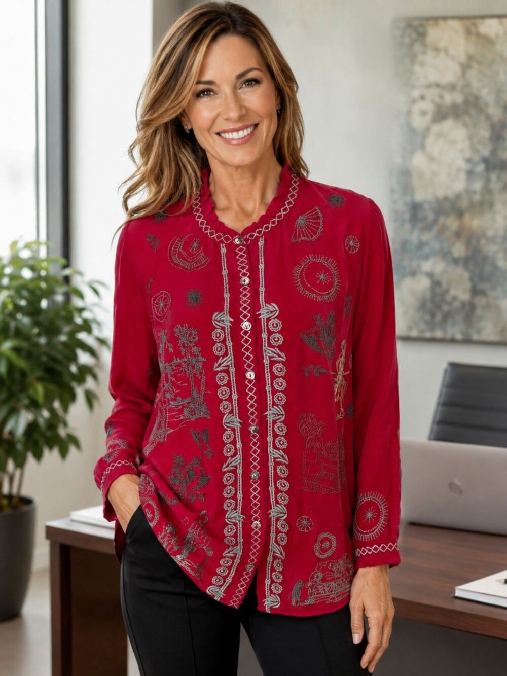 Johnny Was Biya Inez Blouse Haute - Red